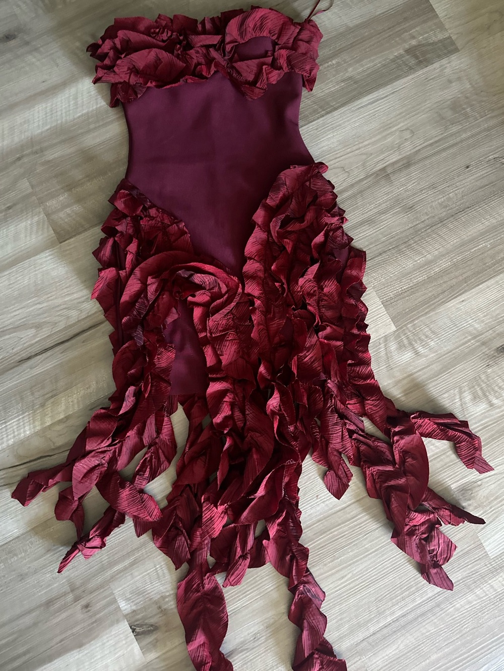 AKIRA Burgundy Ruffled Evening Dress